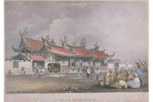 Lithographie du temple de Thian Hock Keng, 1842. Musée national de Singapour.